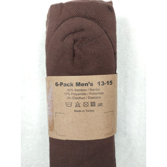 7 Big Stars Men's Shocks Size 13-15 Brown Bamboo Blend Crew Socks 6 Pack NWT - Picture 4 of 4